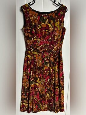 Sleeveless Floral-Print Midi Dress in Burgundy and Mustard